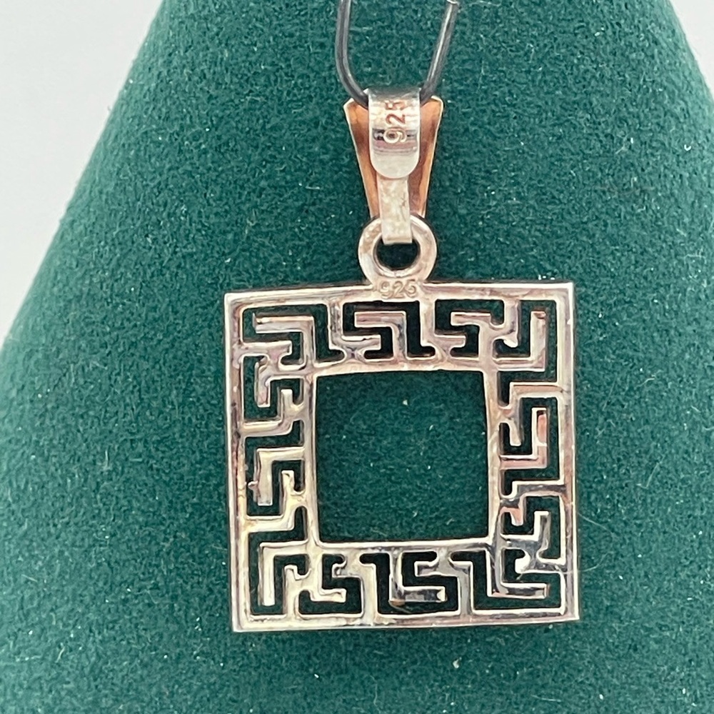 925 Silver Stamped Greek Key Pendant | Square Silver Greek Meandor pendant